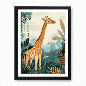 Modern Illustration Of A Giraffe In The Plants 7 Art Print