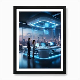 A Futuristic Tech Support Management Office Utilizing Ai And Cloud Solutions Holographic Projection (2) Art Print