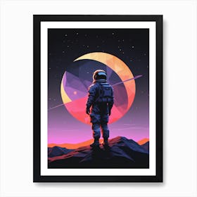 Low Poly Astronaut Minimalist Sunset (12) Art Print