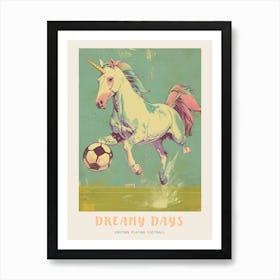 Storybook Style Unicorn Playing Football Poster Art Print