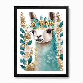 Cute Floral Llama Watercolor (1) Art Print