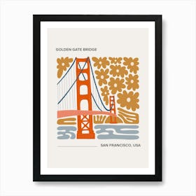 Golden Gate Bridge   San Francisco, California, Warm Colours Illustration Travel Poster 2 Art Print