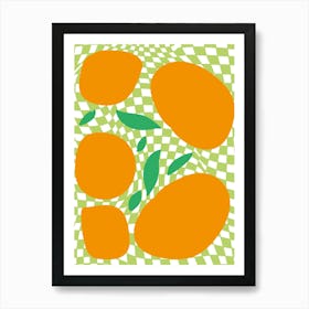 Checkerboard Pastel Green Oranges Art Print