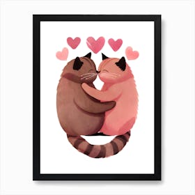 Pink Cats in Love Valentines 1 Art Print