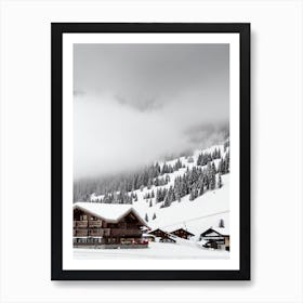 Les Diablerets, Switzerland Black And White Skiing Poster Art Print