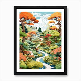 Portland Japanese Garden Usa Modern Illustration Art Print