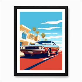 A Dodge Challenger Car In Route 66 Flat Illustration 4 Art Print