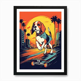 Beagle Dog Skateboarding Illustration 2 Art Print