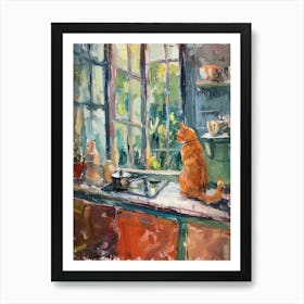 Orange Cat In The Kitchen Art Print