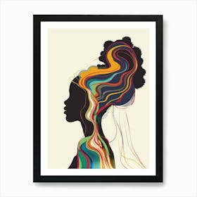 Silhouette Of A Woman With Colorful Hair Art Print