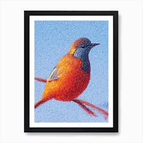 European Robin Pointillism Bird Art Print