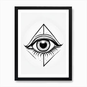 Awareness, Symbol, Third Eye Simple Black & White Illustration 2 Art Print