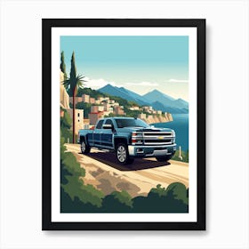 A Chevrolet Silverado In Amalfi Coast, Italy, Car Illustration 3 Art Print