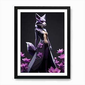 Low Poly Floral Fox Girl, Purple (4) Art Print