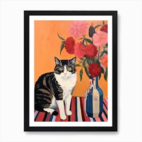 Carnation Flower Vase And A Cat, A Painting In The Style Of Matisse 2 Art Print