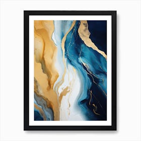 Blue And Gold Abstract Painting 6 Art Print