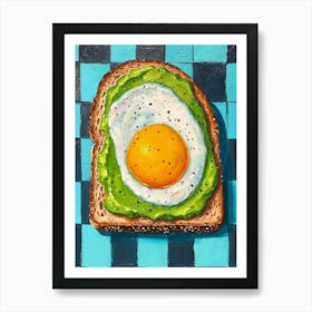 Avocado Egg On Toast Blue Checkerboard 1 Art Print