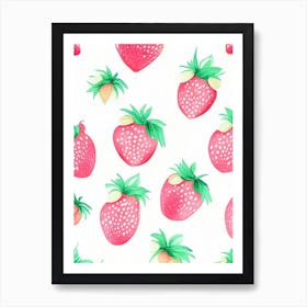 Strawberry Repeat Pattern, Fruit, Pastel Watercolour Art Print