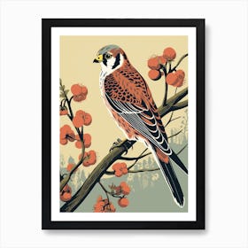 Vintage Bird Linocut American Kestrel 4 Art Print