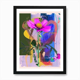 Cosmos 1 Neon Flower Collage Art Print