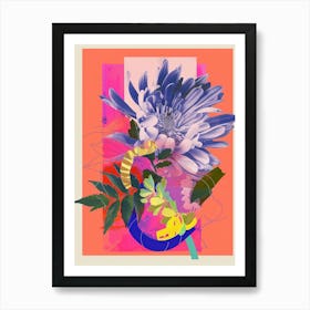 Chrysanthemum 4 Neon Flower Collage Art Print