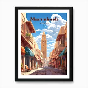 Marrakesh Morocco Streetview Modern Travel Illustration Art Print