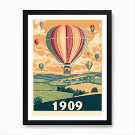 Aihrgdesign A Vintage Travel Poster Of A Hot Air Balloon Floa Da9e3d09 7693 4f40 Ba70 8e6526cbb0e3 3 Art Print