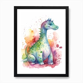 Diplodocus Cute Dinosaur Watercolour 3 Art Print