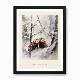 Winter Watercolour Red Panda 3 Poster Art Print