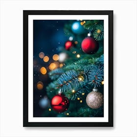 Closeup Of A Pine Tree Branch Under Night Time Setting Card Style Design With A Decorative Theme F 2 1 Art Print