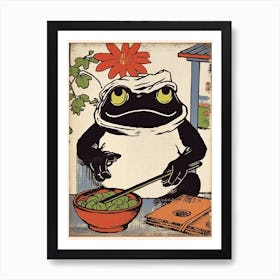 Frog Eating Ramen,  Matsumoto Hoji Inspired Japanese 4 Art Print