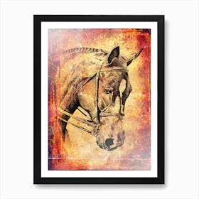 Horse Drawing Art Illustration In A Photomontage Style 22 Poster