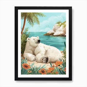 Polar Bear Relaxing In A Hot Spring Storybook Illustration 2 Art Print