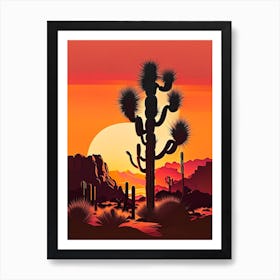 Joshua Trees At Sunset Retro Illustration (5) Art Print