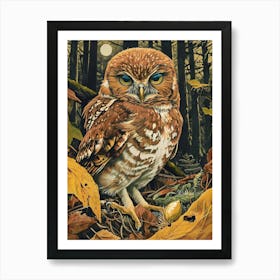 Northern Pygmy Owl Relief Illustration 4 Art Print