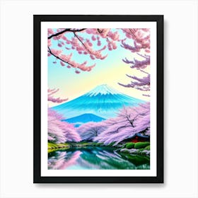 Cherry Blossoms In Japan Mount Fuji Japan Beautiful Lake Landscape 4 Art Print