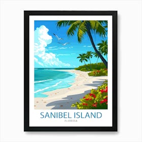 Sanibel Florida Print Beach Paradise Art Sanibel Island Poster Coastal Wildlife Wall Decor Florida Gulf Coast Illustration Seashell Art Print