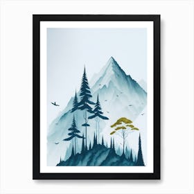 Mountain And Forest In Minimalist Watercolor Vertical Composition 355 Art Print