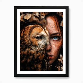 Redhead Woman and Owl Art Print