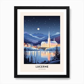 Winter Night  Travel Poster Lucerne Switzerland 1 Art Print