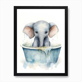 Elephant Painting In A Bathtub Watercolour 2 Art Print