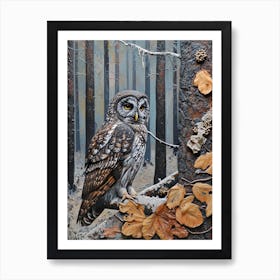 Boreal Owl Relief Illustration 4 Art Print