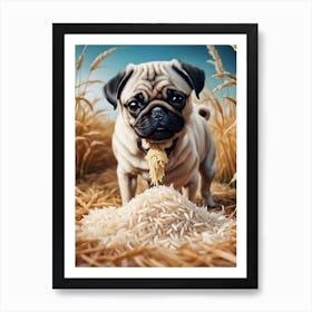 Pug Dog In Wheat Field 1 Art Print