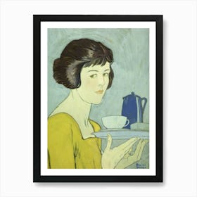 Girl Holding Tea Pot And Cup On Tray, Edward Penfield Art Print