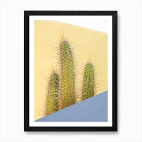 Cactus in front of pastel yellow wall Art Print