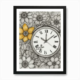 Alarm Clock With Flowers 1 Art Print
