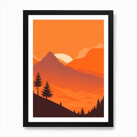 Misty Mountains Vertical Composition In Orange Tone 316 Art Print