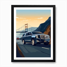 A Cadillac Escalade In The Pacific Coast Highway Car Illustration 1 Art Print