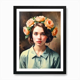 Girl With Flowers In Her Hair Art Print