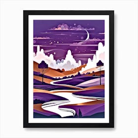 Purple Landscape With Mountains And Clouds Art Print